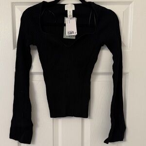 H&M Black Long Sleeve Ribbed Top